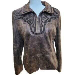 REBA Brown Embellished Western Jacket Womens Size Small Full Zip